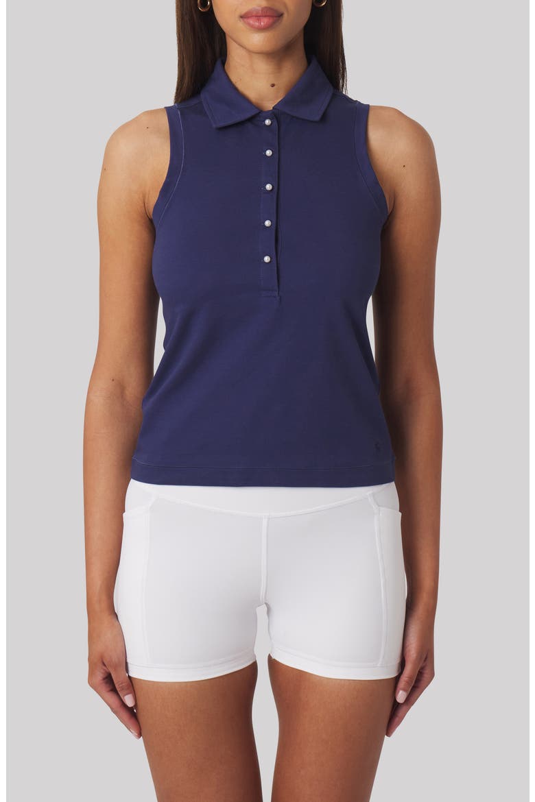 Val Sleeveless Polo with Imitation Pearl Buttons, Main, color, LEGACY NAVY