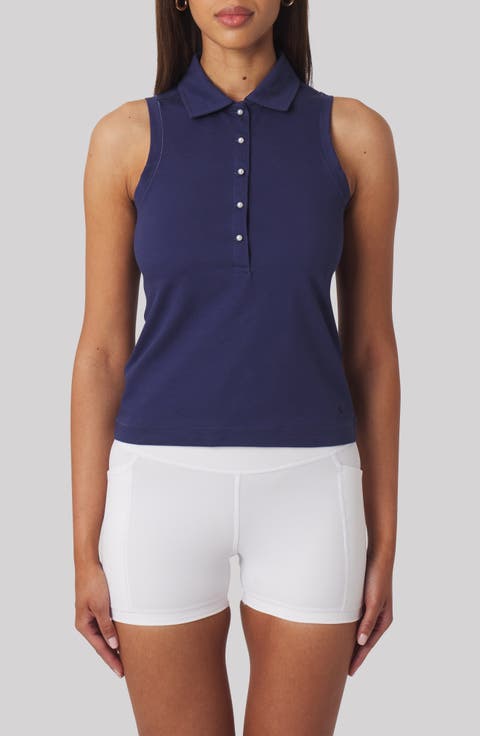 Val Sleeveless Polo with Imitation Pearl Buttons