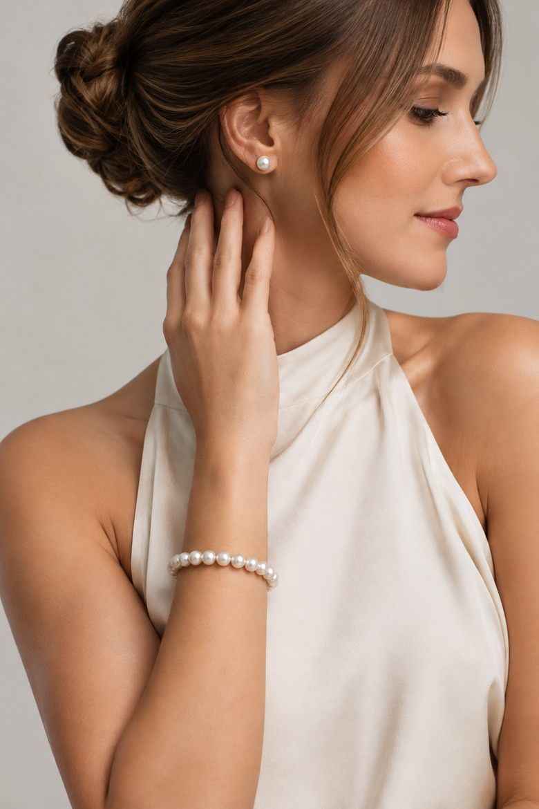 8.0-8.5mm Akoya White Pearl Bracelet - AAA Quality, Alternate, color, White Gold Clasp