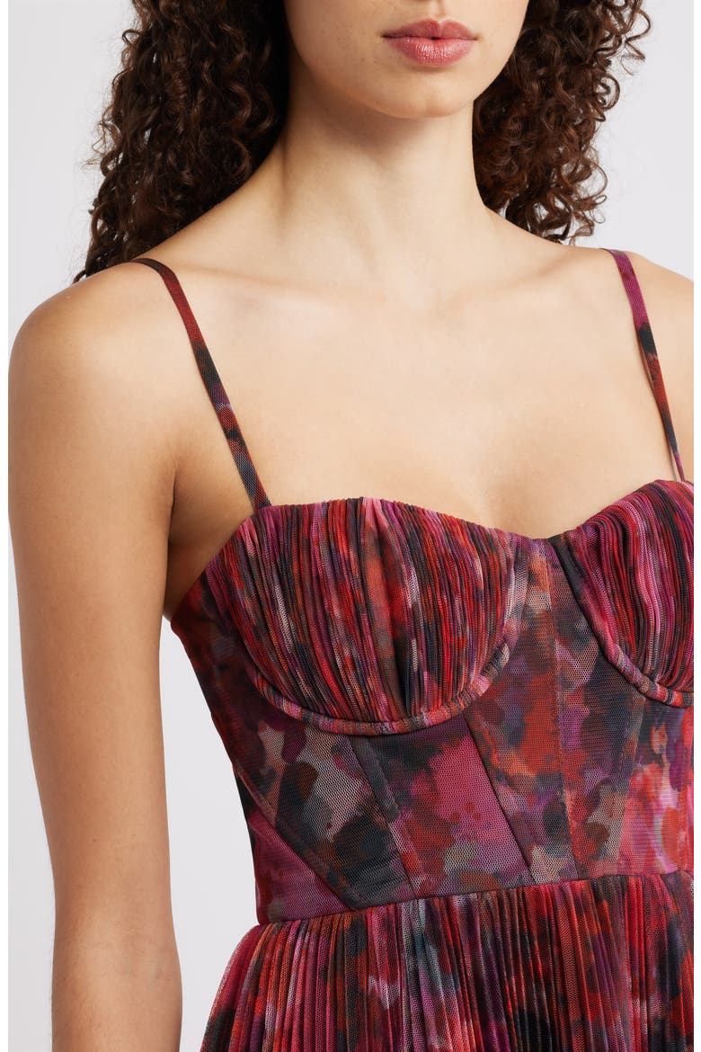 Pleated Cocktail Dress, Alternate, color, PINK MULTI ABSTRACT PAINT BLOT