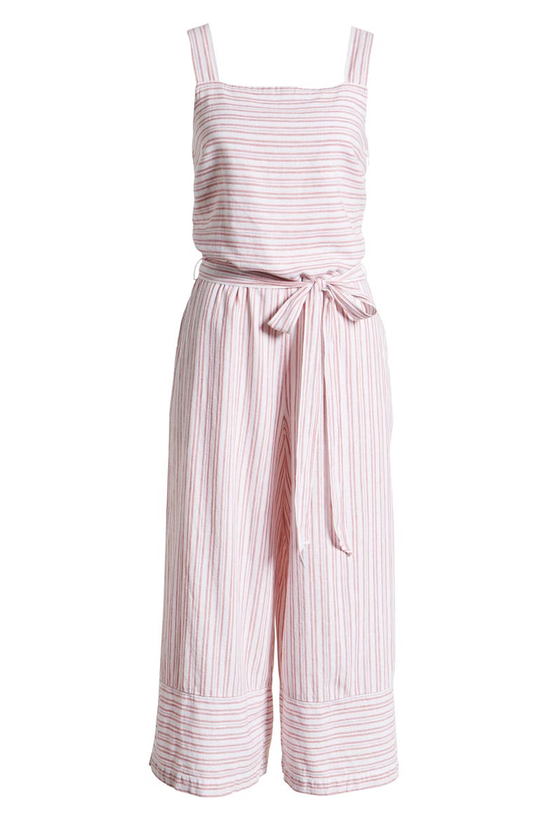 Talia Stripe Cotton & Linen Jumpsuit, Alternate, color, ROSE