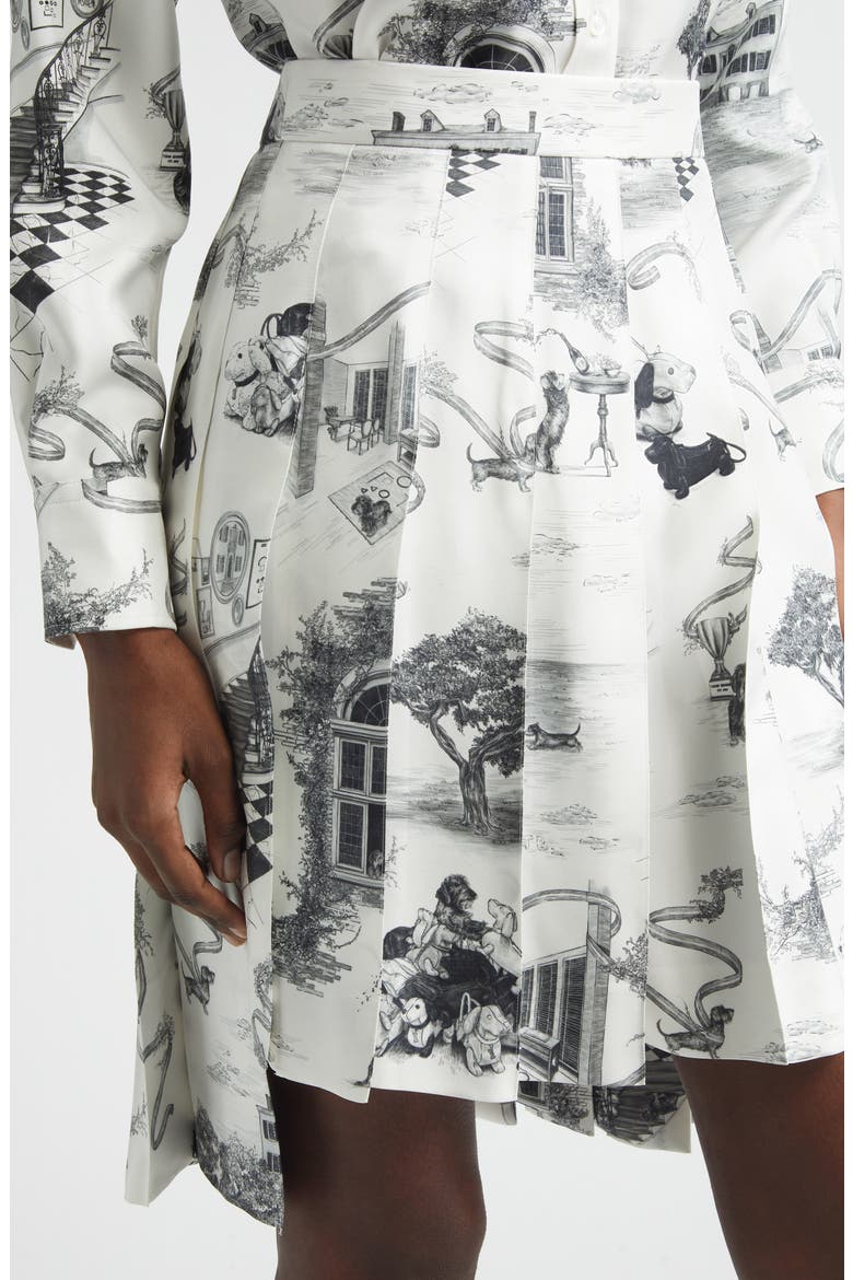 Hector Toile Classic Silk Pleated Skirt, Alternate, color, BLACK/ WHITE
