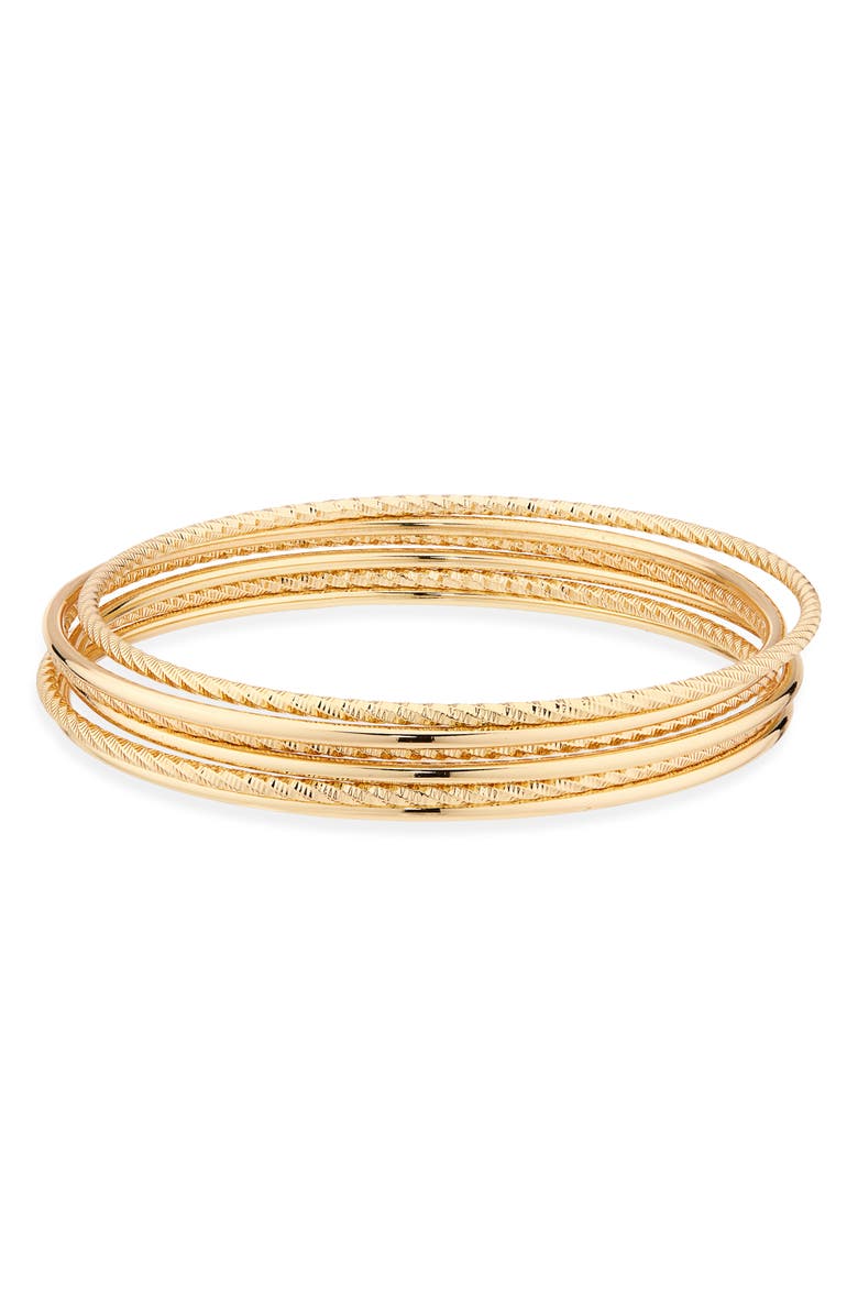 Nordstrom Set of 5 Mixed Texture Bangle Bracelets, Main, color, Gold