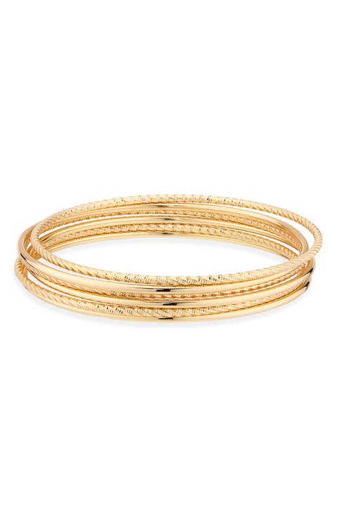 Set of 5 Mixed Texture Bangle Bracelets
