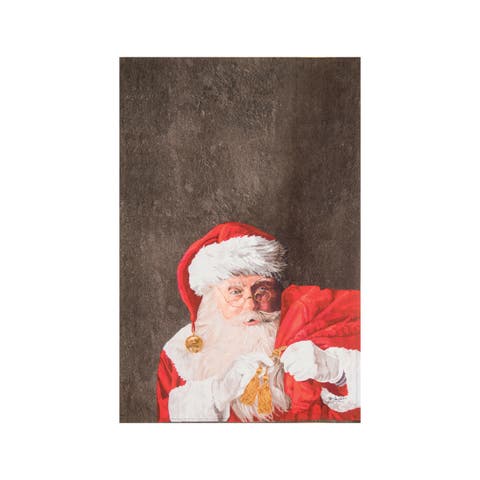 27" x 18" Printed Santa Claus & Toys Christmas Holiday Machine Washable Cotton Kitchen Dish Towel Decor Decoration