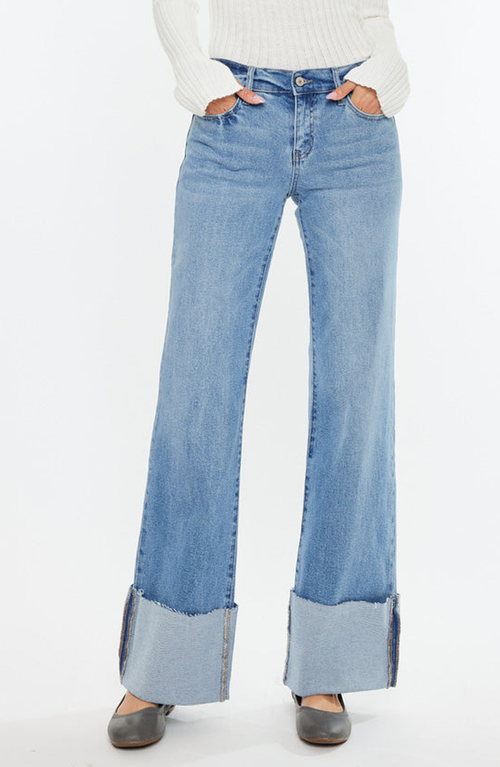 Kancan Emma Mid Rise Wide Leg Jeans In Medium In Medium Wash