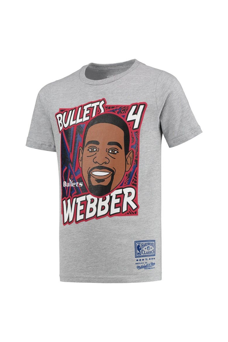 Youth Mitchell & Ness Chris Webber Heathered Gray Washington Bullets Hardwood Classics King of the Court Player T-Shirt, Alternate, color, Heather Gray