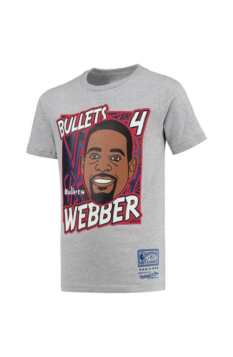 Mitchell & Ness Youth Mitchell & Ness Chris Webber Heathered Gray Washington Bullets Hardwood Classics King of the Court Player T-Shirt, Alternate, color, Heather Gray