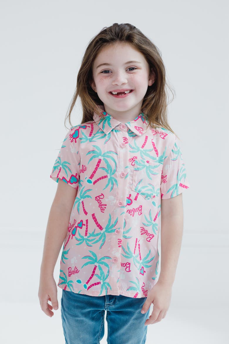 Hawaiian Button Down Shirt, Alternate, color, Barbie Light Pink