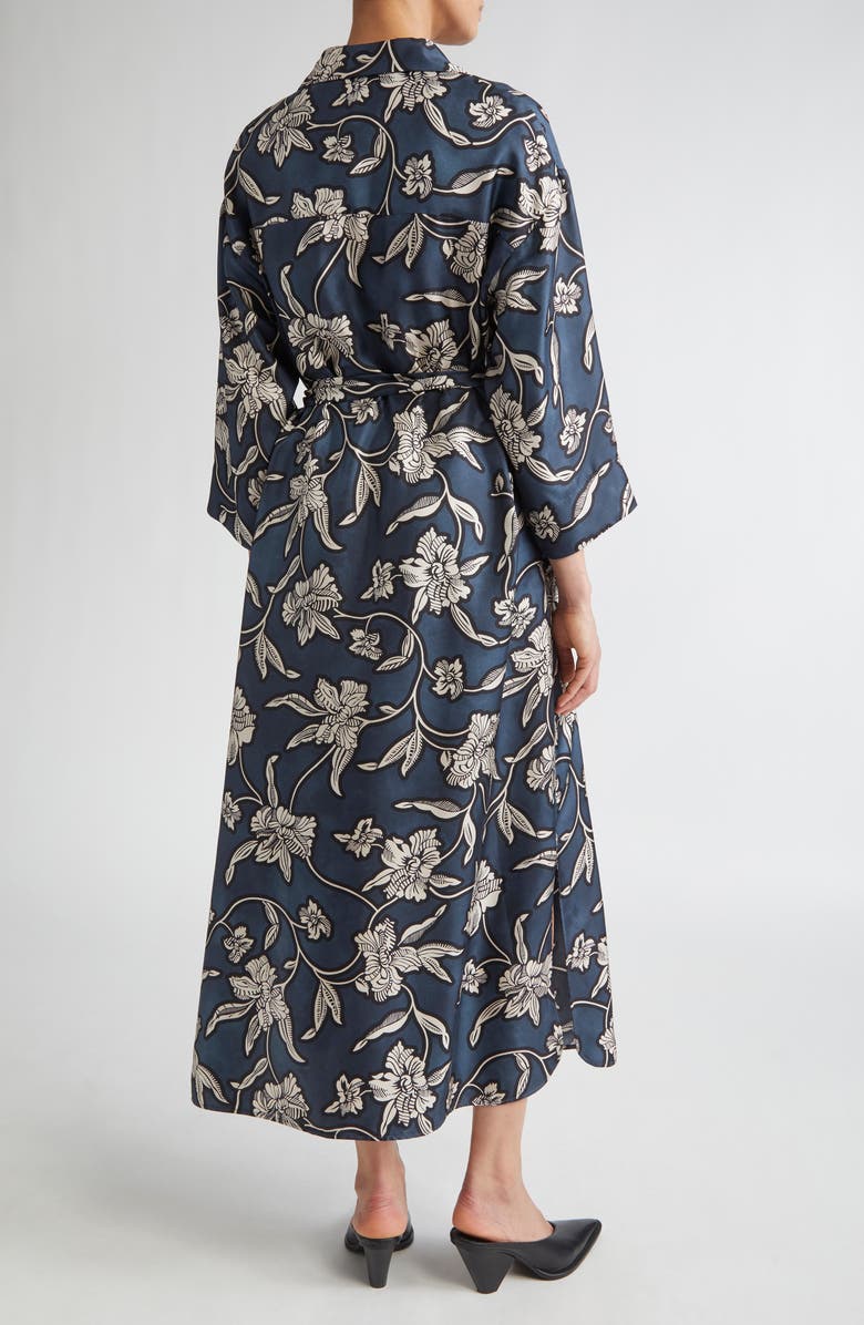 Max Mara Peonia Print Silk Twill Shirtdress, Alternate, color, Midnight Blue
