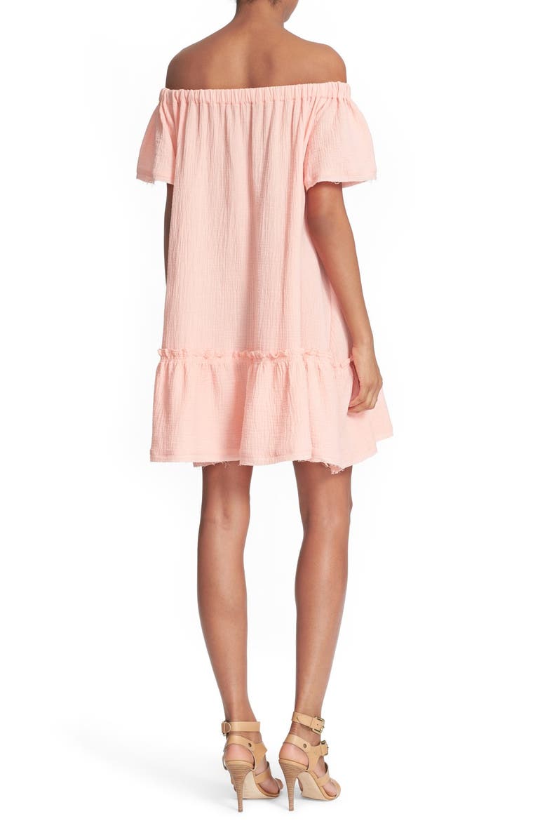 Off the Shoulder Cotton Swing Dress, Alternate, color, MALIBU PEACH