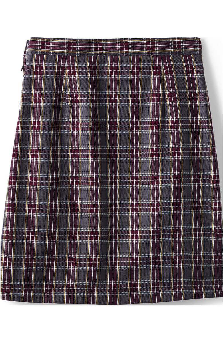Lands' End School Uniform Girls Plaid A-line Skirt Below the Knee, Alternate, color, Plaid Gray Heather/Maroon