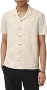 John Varvatos Matera Frond Jacquard Short Sleeve Organic Linen Button-Up Shirt