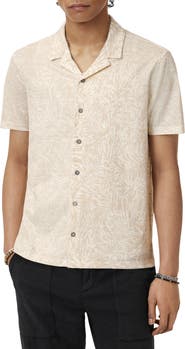John Varvatos Matera Frond Jacquard Short Sleeve Organic Linen Button-Up Shirt