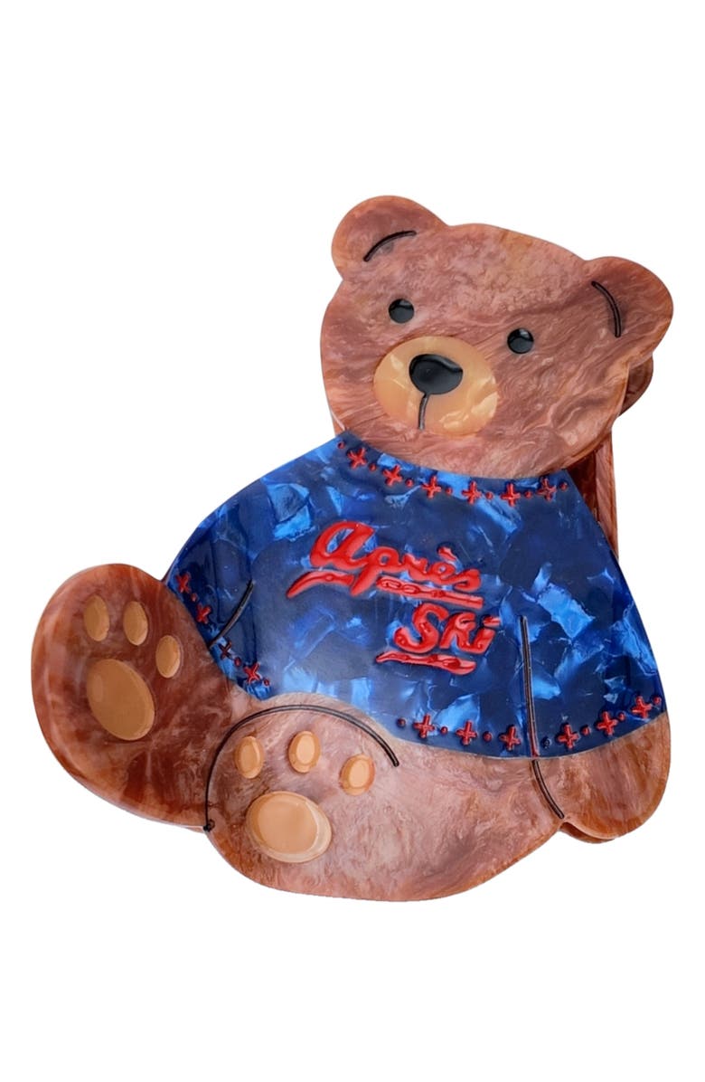 Solar Eclipse Hand Painted Après Ski Teddy Bear Claw Clip, Main, color, Blue