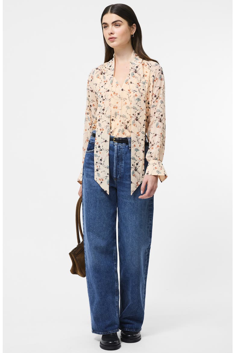 Leithia Floral Chiffon Tie Neck Top, Alternate, color, BISQUE MULTI