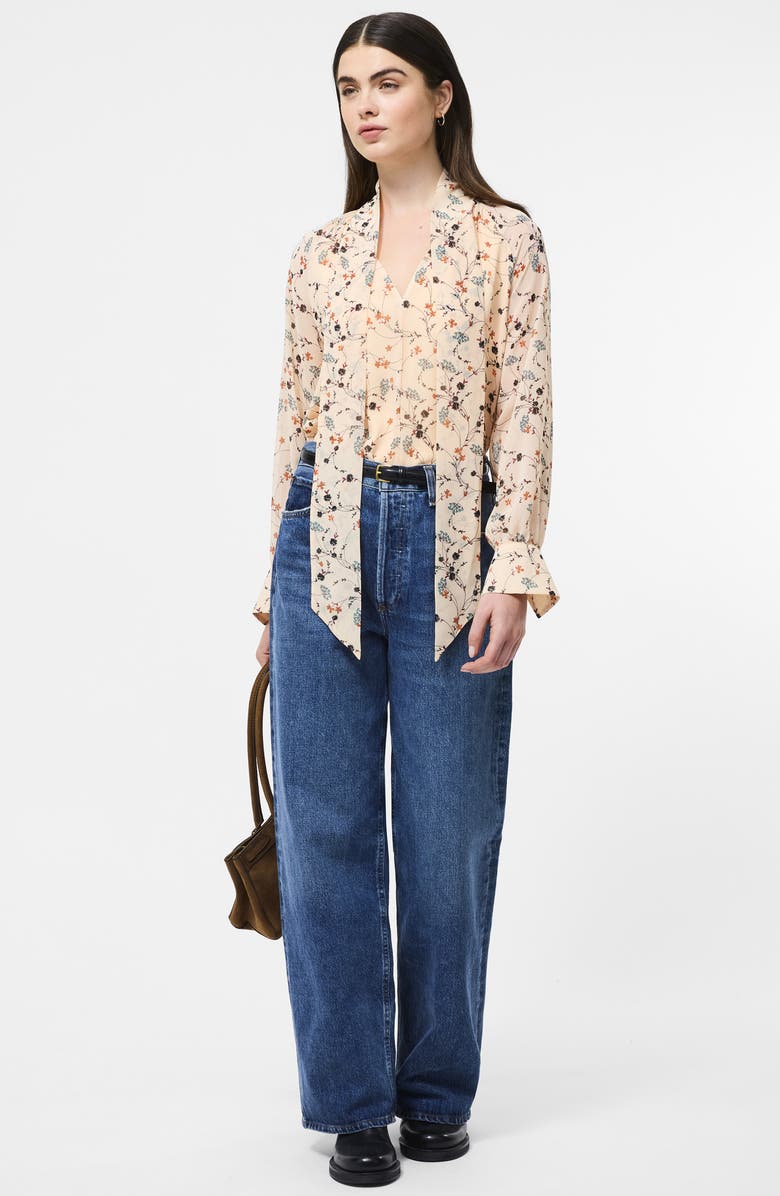 French Connection Leithia Floral Chiffon Tie Neck Top, Alternate, color, Bisque Multi