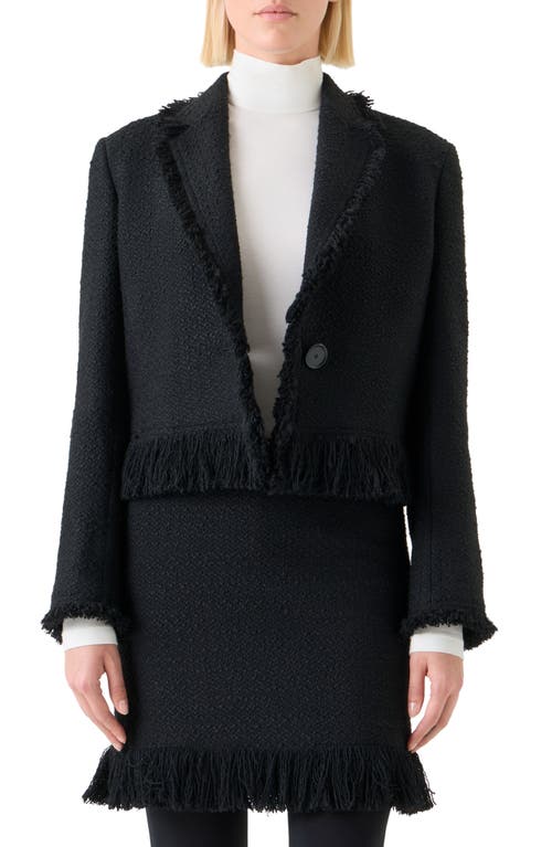 Akris Punto Fringed Boucle Tweed Crop Jacket In Black