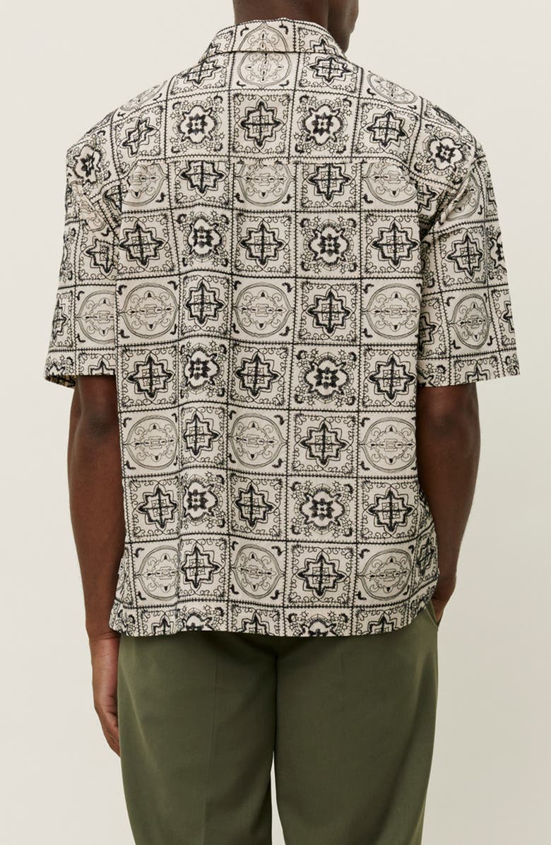 Les Deux Larry Tile Print Short Sleeve Cotton Button-Up Shirt, Alternate, color, Ivory