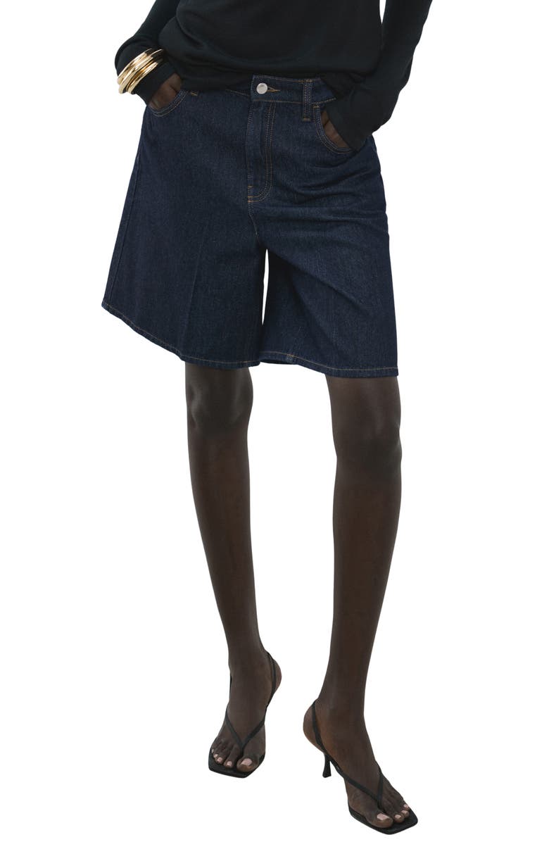 MANGO High Waist Mid Thigh Denim Shorts, Main, color, 
