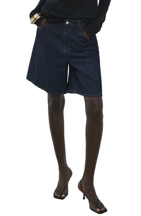 High Waist Mid Thigh Denim Shorts (Open Blue)