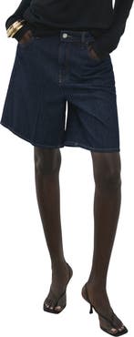 MANGO High Waist Mid Thigh Denim Shorts