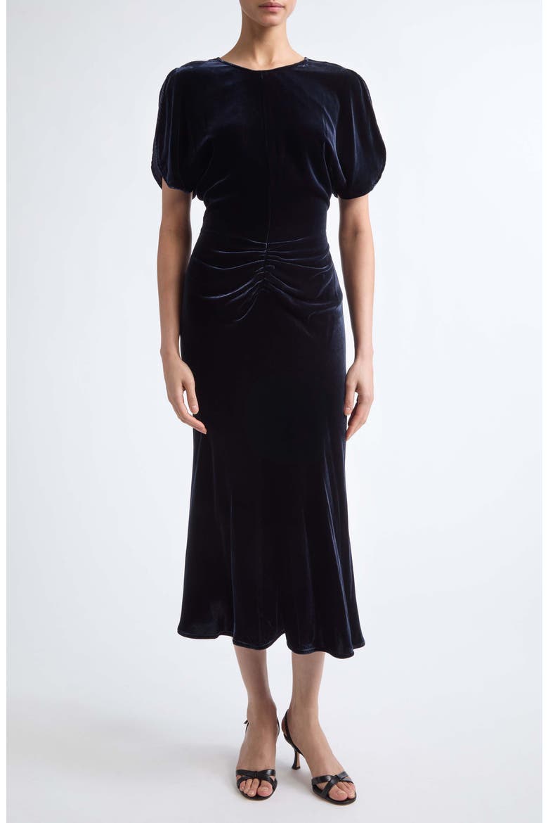 Bela Velvet Midi Dress, Main, color, NAVY
