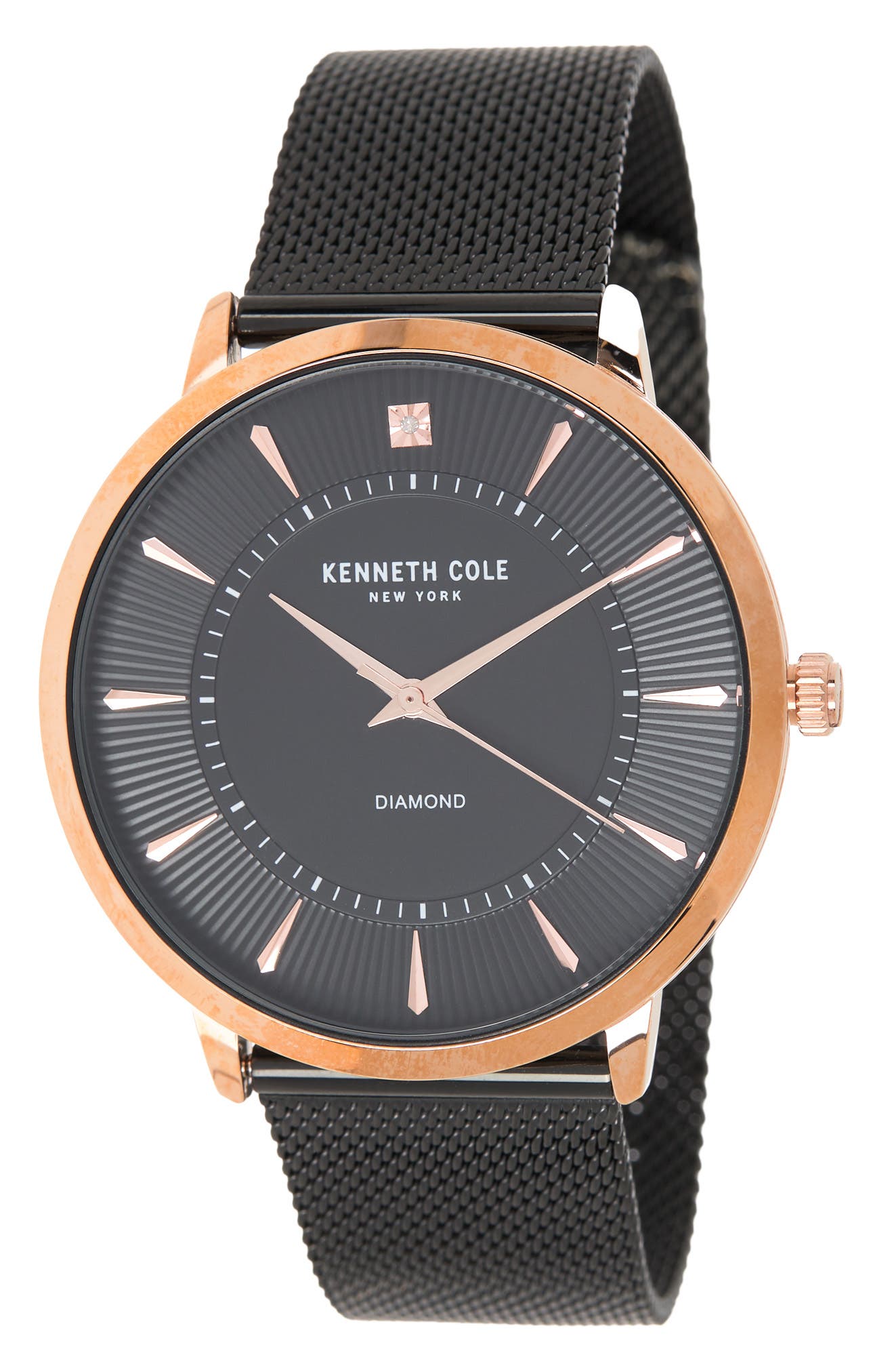 Kenneth Cole Men's 3-Hand Diamond Mesh Strap Watch, 45mm