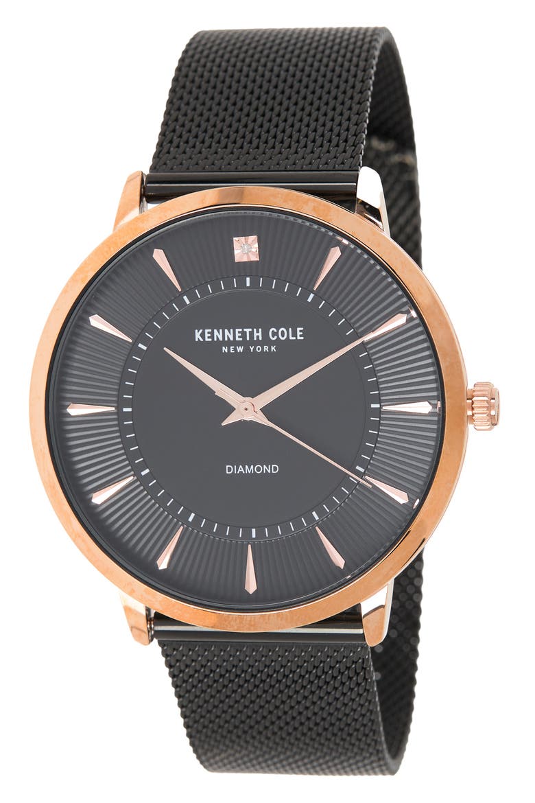 Men's 3-Hand Diamond Mesh Strap Watch, 45mm, Main, color, BLACK