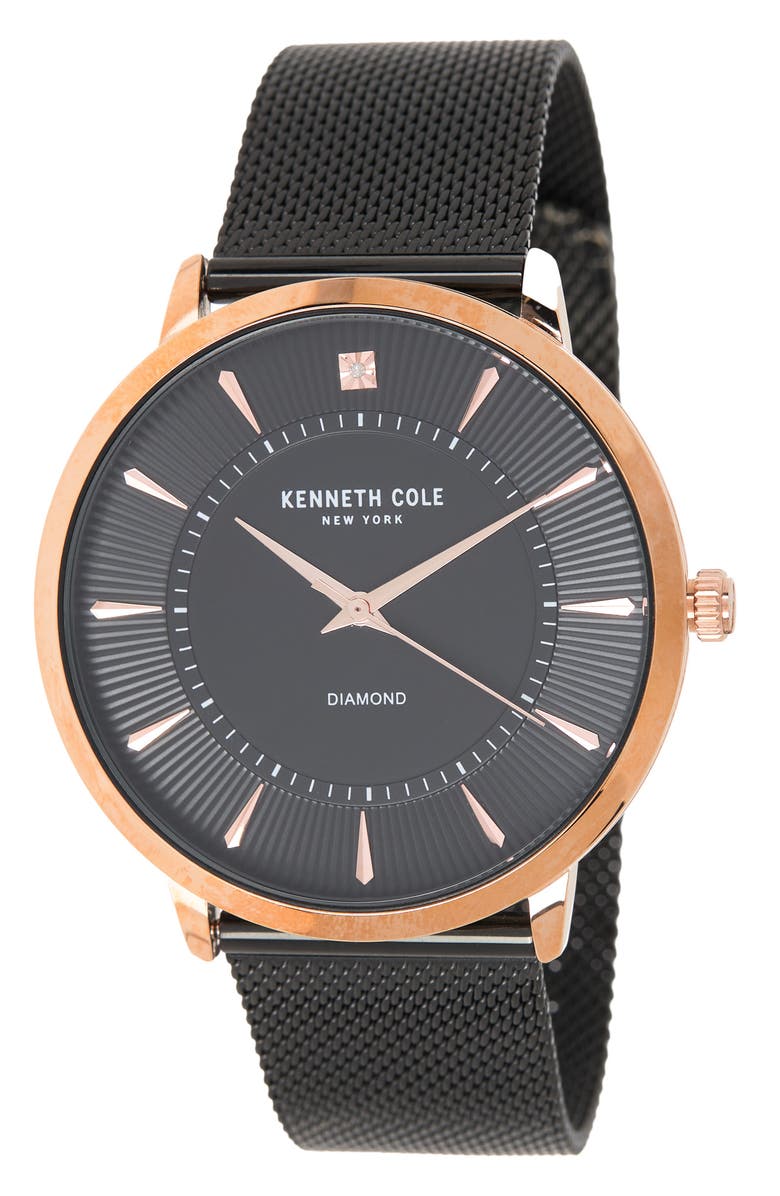Kenneth Cole Men's 3-Hand Diamond Mesh Strap Watch, 45mm, Main, color, Black