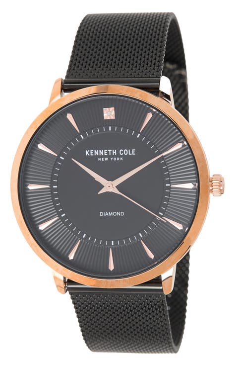 Men's 3-Hand Diamond Mesh Strap Watch, 45mm