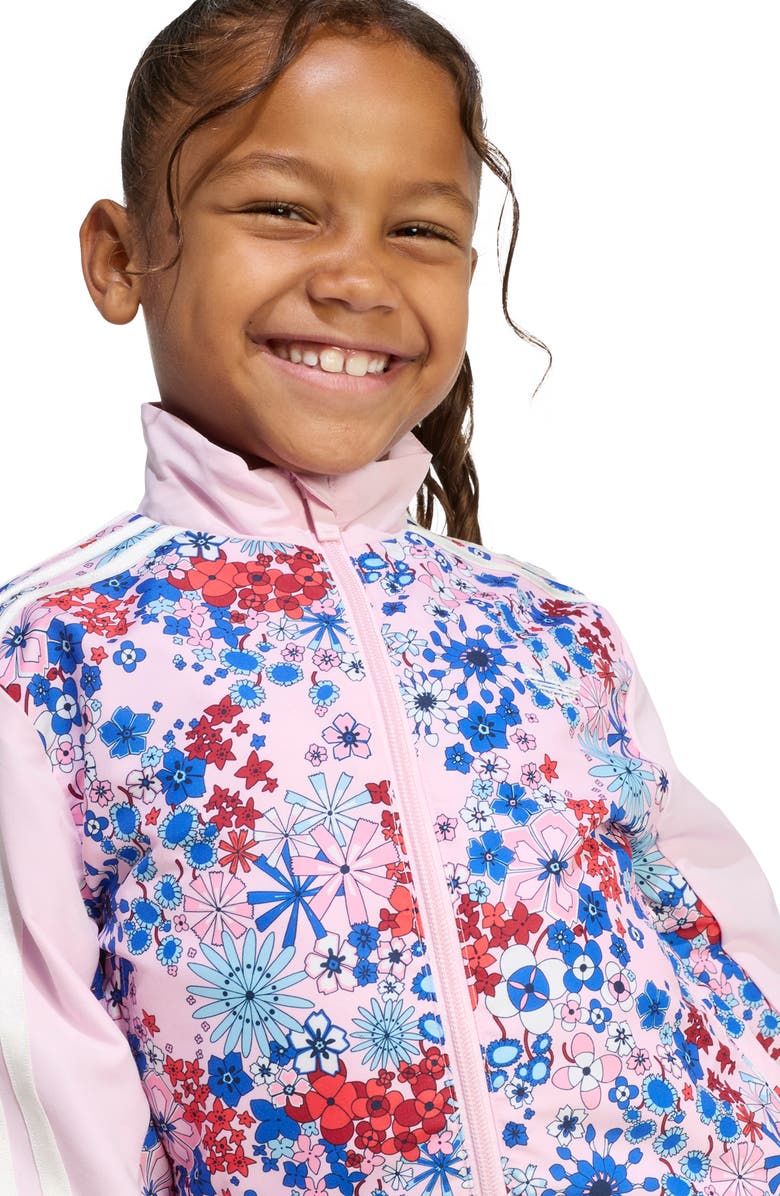 adidas Kids' Floral Print Track Jacket & Pants Set, Alternate, color, Clear Pink