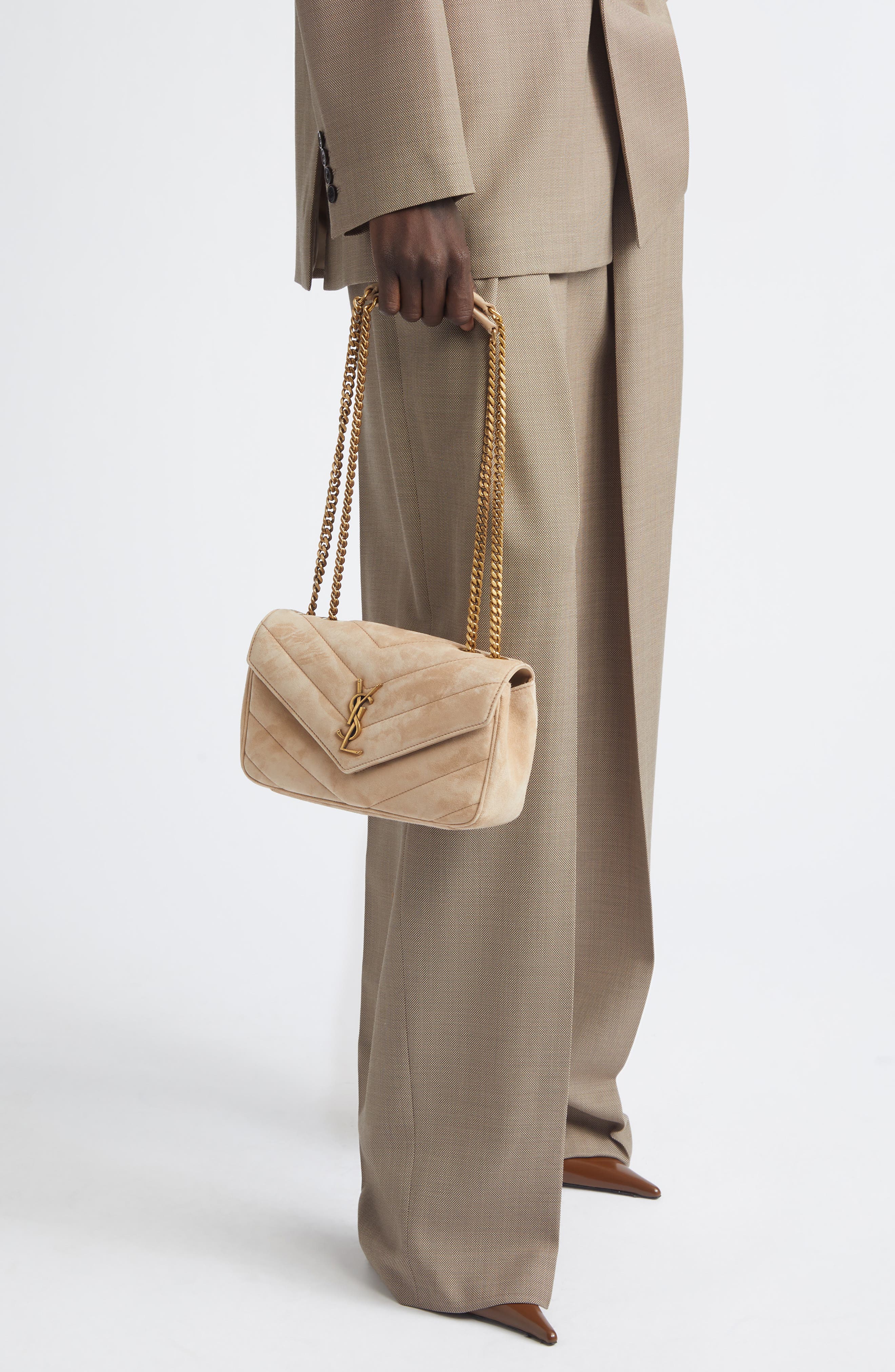 Saint Laurent Small Loulou Chain Leather Shoulder Bag, Alternate, color, Soft Beige