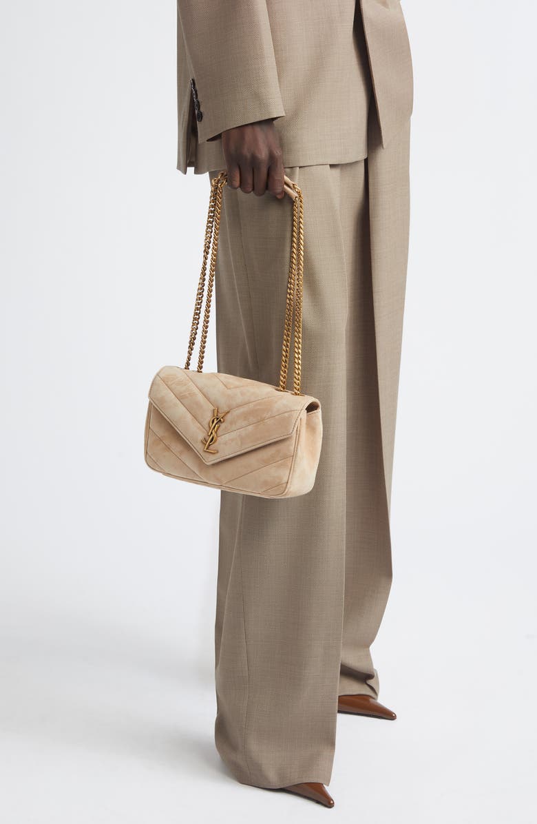 Saint Laurent Small Loulou Chain Leather Shoulder Bag, Alternate, color, Soft Beige