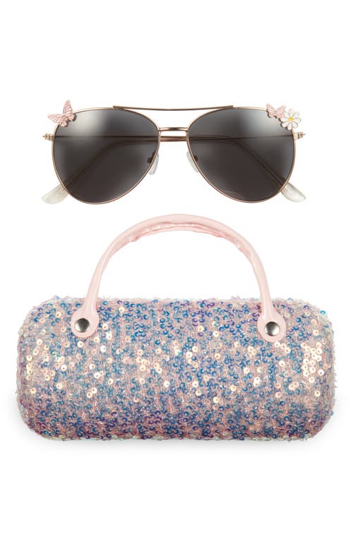 CAPELLI NEW YORK CAPELLI NEW YORK KIDS' AVIATOR SUNGLASSES & SEQUIN CASE SET 