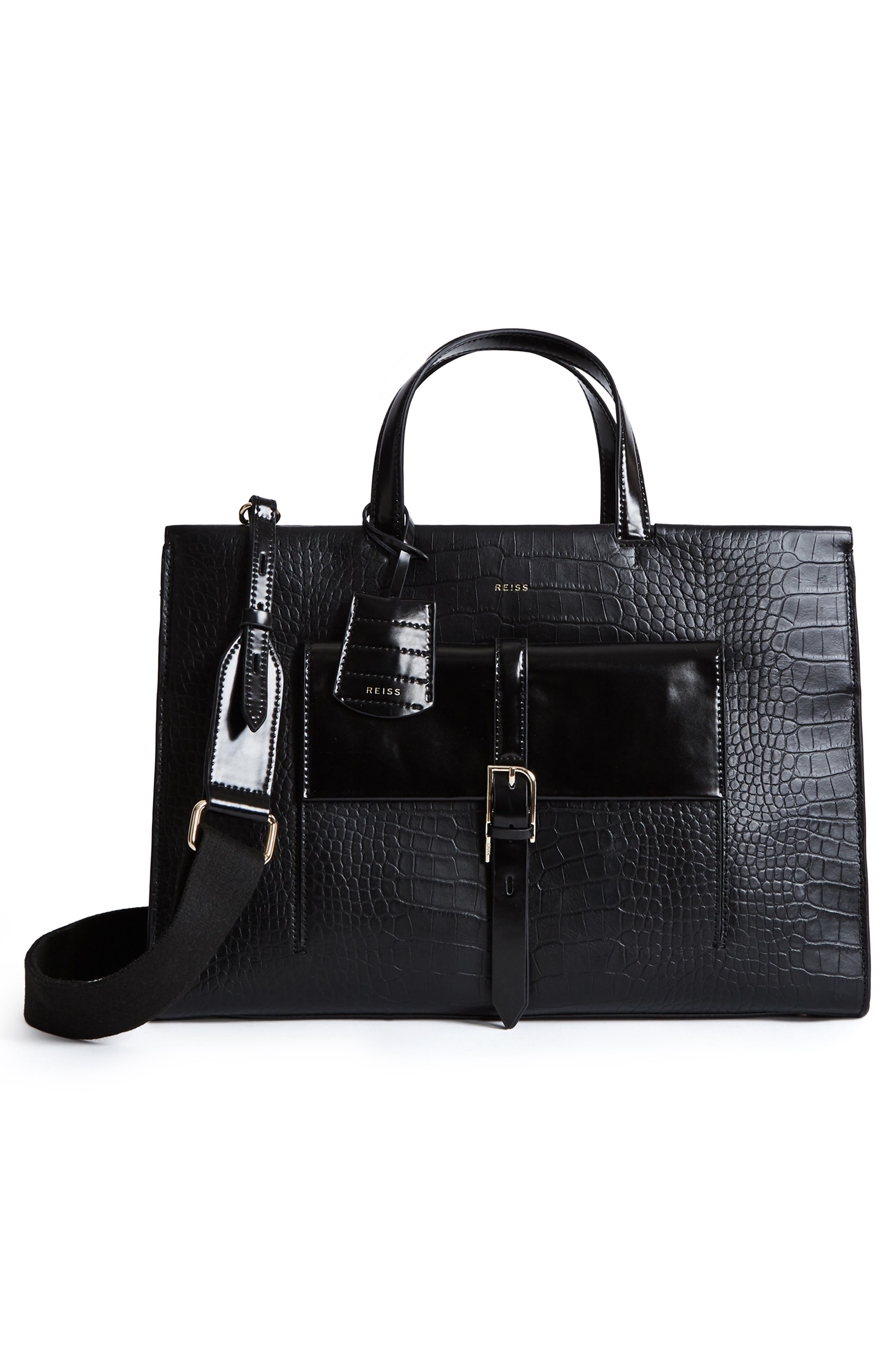 Reiss Large Picton Croc Embossed Leather Satchel, Alternate, color, 