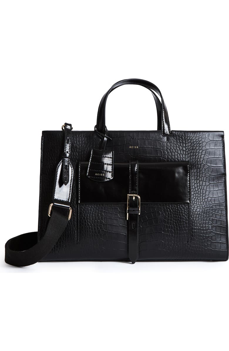 Reiss Large Picton Croc Embossed Leather Satchel, Alternate, color,