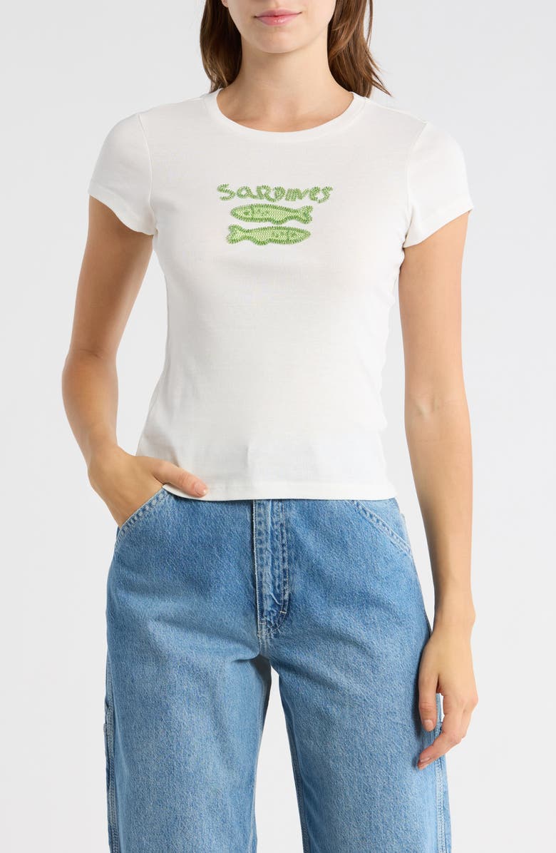 Madden Girl Embroidered Baby Tee, Main, color, Ivory