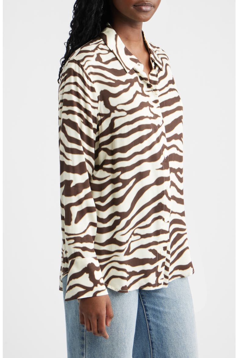 Saige Zebra Stripe Button-Up Shirt, Alternate, color, ESPRESSO ZEBRA