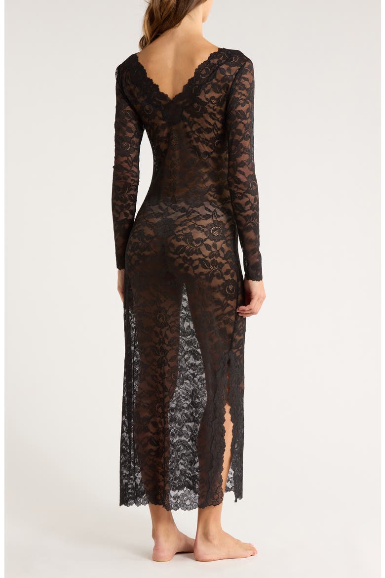 Peony Lace Long Sleeve Gown, Alternate, color, BLACK