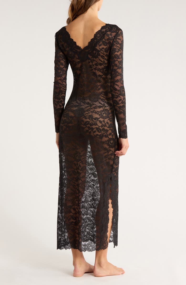 Natori Peony Lace Long Sleeve Gown, Alternate, color, Black