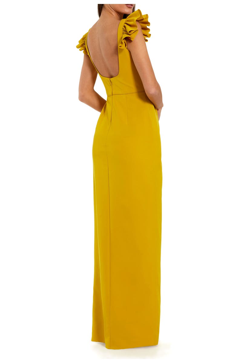 Mac Duggal Ruffle Strap Ruched High-Slit Column Gown, Alternate, color, Chartreuse