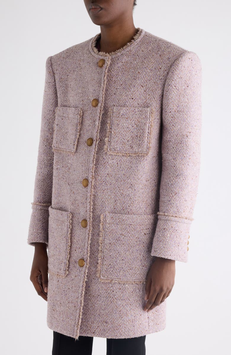 Chloé Fringe Wool Blend Tweed Herringbone Jacket, Alternate, color, Silky Violet