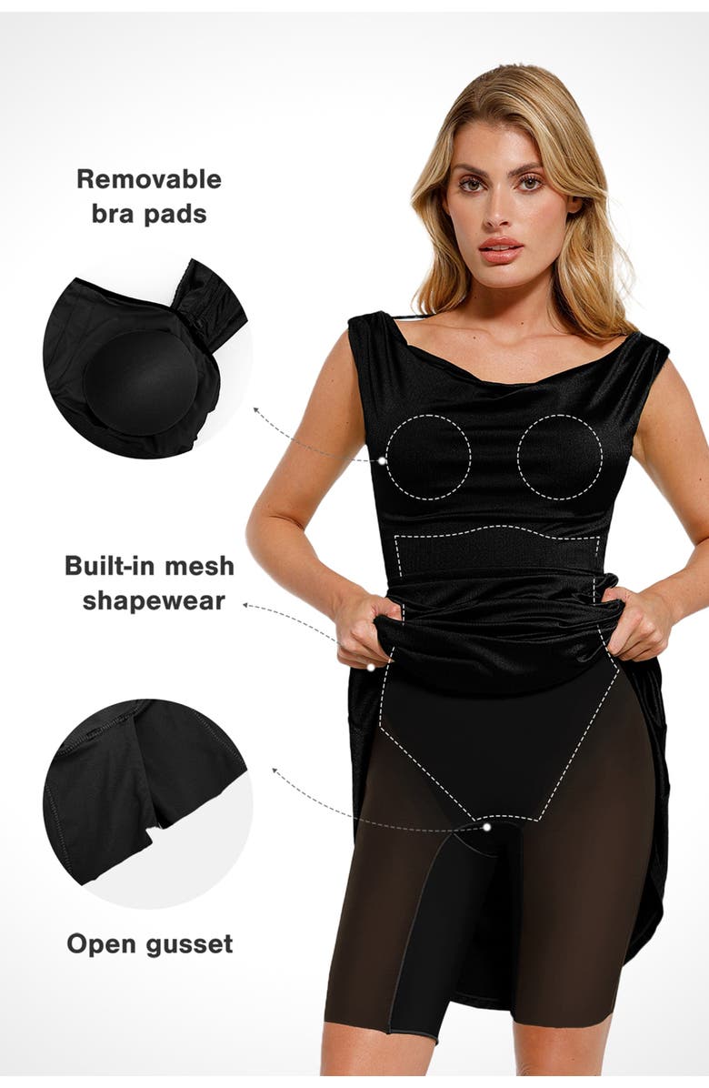 Popilush Shapewear Convertible Shine Sculpting Mermaid Dress, Alternate, color, Midnight Black