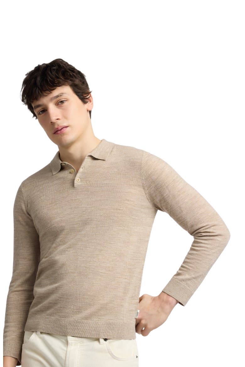 Long Sleeve Extra Fine Merino Wool Polo, Alternate, color, Melange Walnut