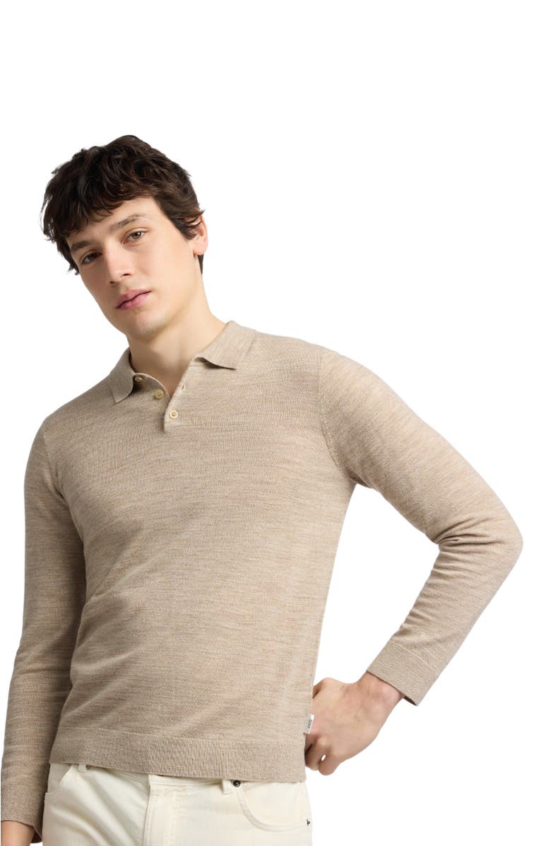 Onia Long Sleeve Extra Fine Merino Wool Polo, Alternate, color, Melange Walnut