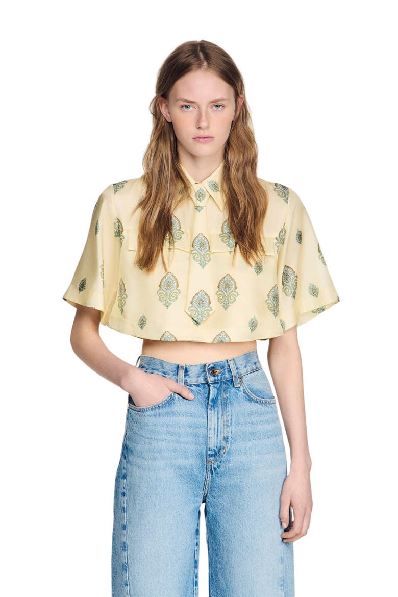 Paisley print crop top, Alternate, color, Light yellow