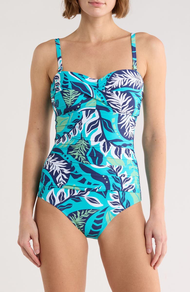 JANTZEN Flora Bandeau One-Piece Swimsuit, Main, color, Calypso Blue