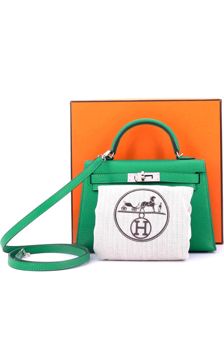 Pre-Owned Hermes Kelly Mini II Bag Green Chevre Mysore with Palladium Hardware 20, Alternate, color, Menthe