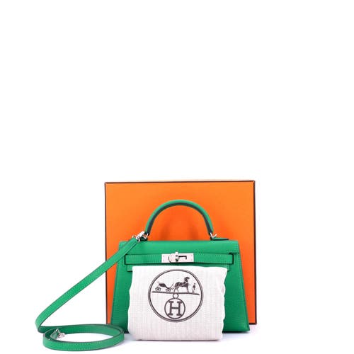 Pre-owned Hermes Hermes Kelly Mini Ii Bag Green Chevre Mysore With Palladium Hardware 20 In Green